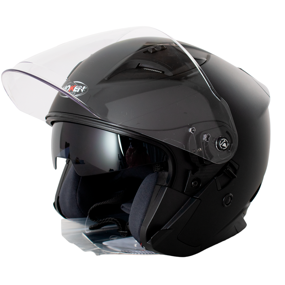 CASCO HOKEN OPEN FACE DOBLE VISOR - NEGRO MATE