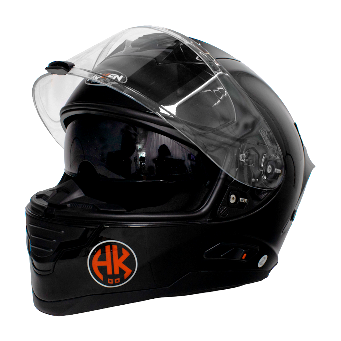 CASCO HOKEN MONOCOLOR CON LUZ LED NEGRO BRILLO Somos Moto