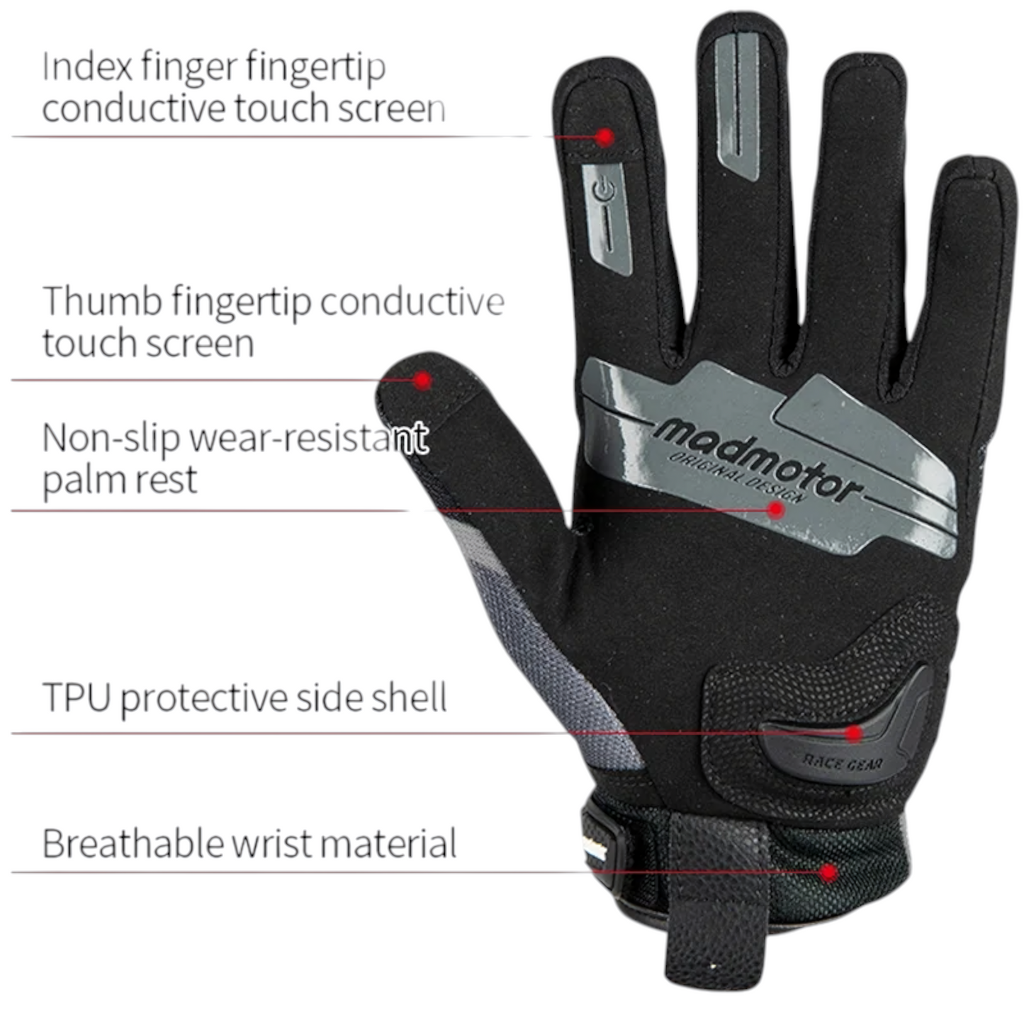 GUANTE MADMOTOR MT-21 NEGRO
